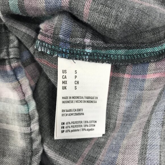 American Eagle Shirt Womens Small Pink Plaid Boyfriend Fit Button Up Chambray LS - Picture 4 of 12